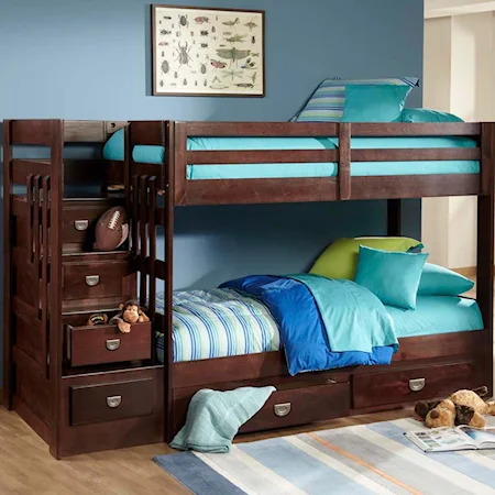 Contemporary Twin Over Twin Stair Bunk Bed